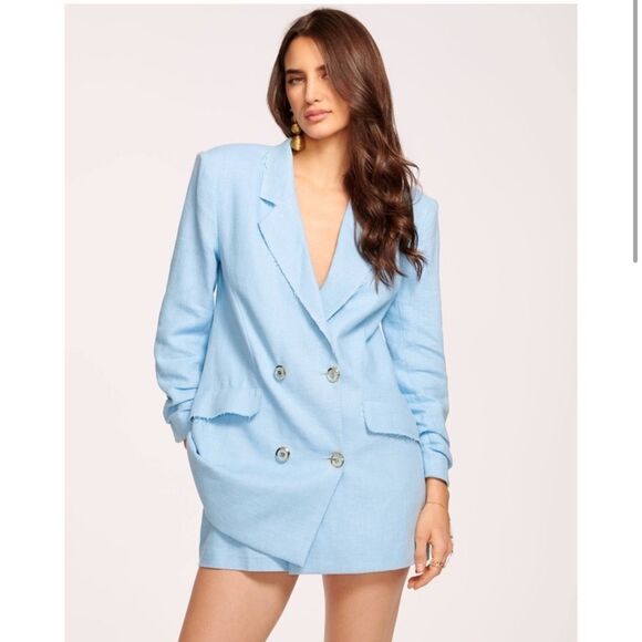 Ramy Brook Gianni Double Breasted Blazer Jacket in Blue Size 12 NWT - Picture 2 of 15